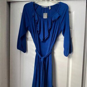 NY Collection Royal Blue Ruffle Neck Dress Petite Medium